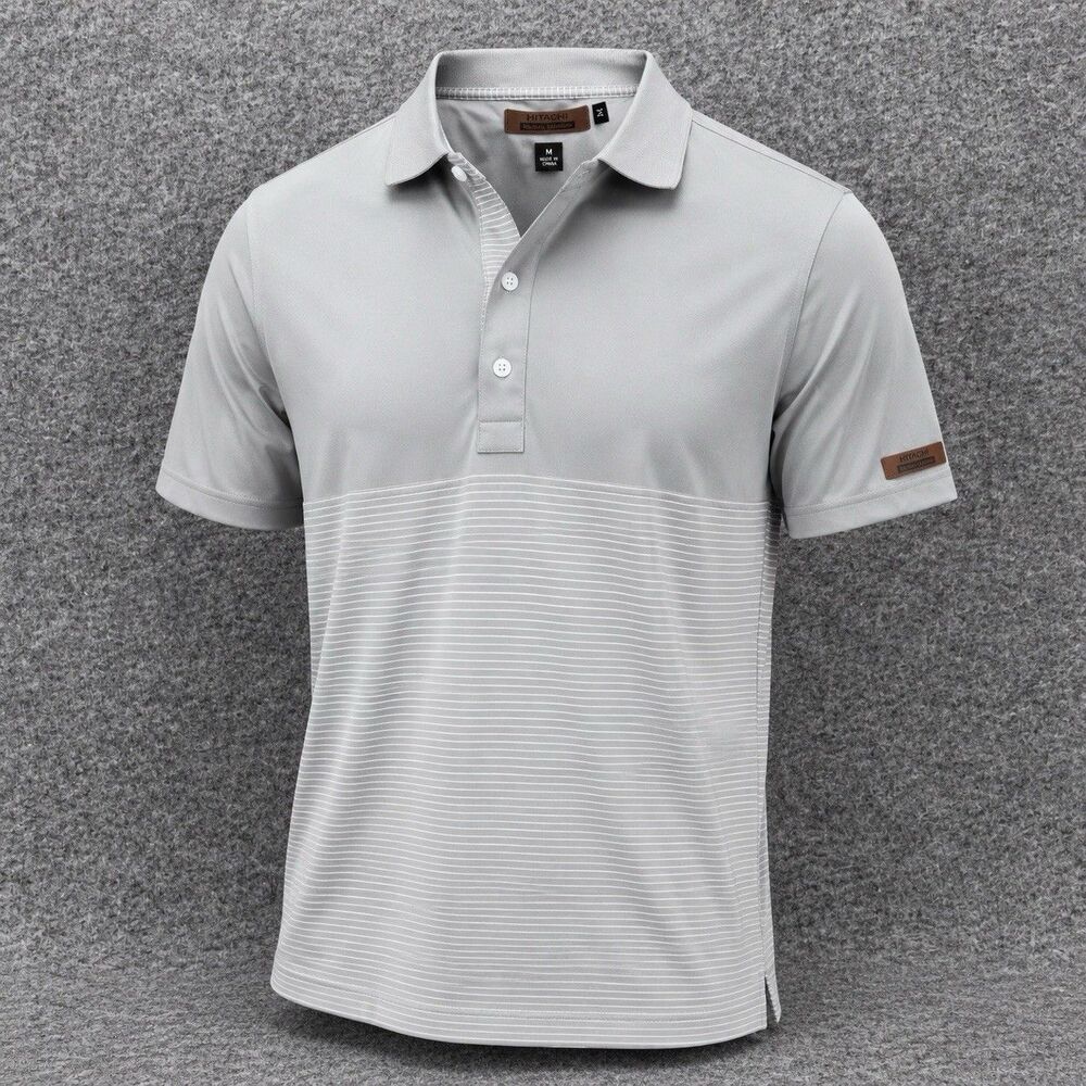Hitachi Reliable Solutions Men’s M Performance Polo Shirt Gray Striped Stretch